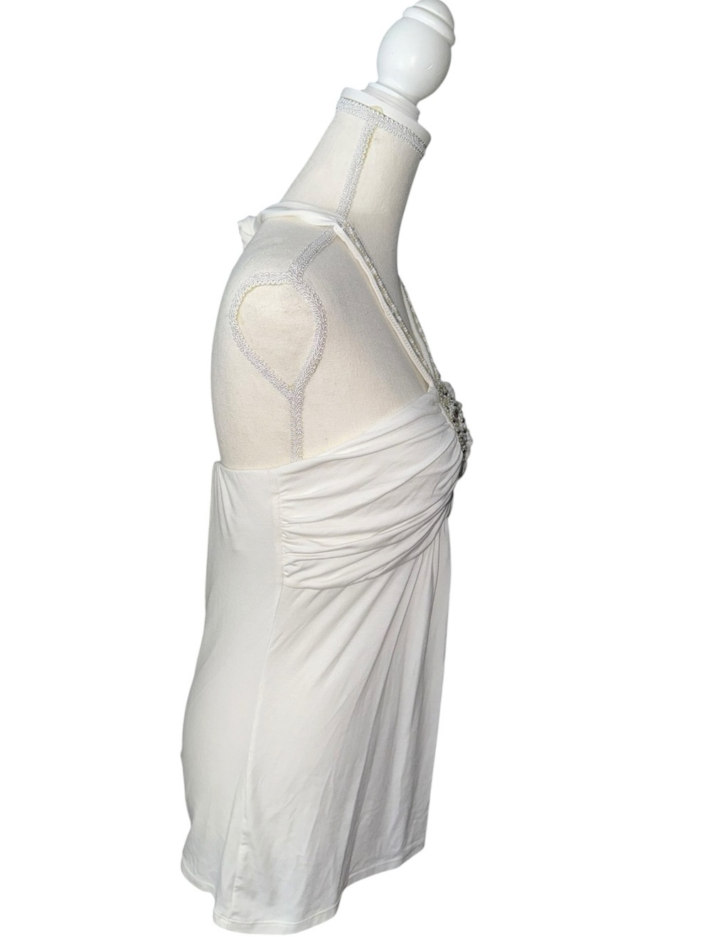 White House Black Market White Embellished Halter, built in bra - Picture 5 of 9